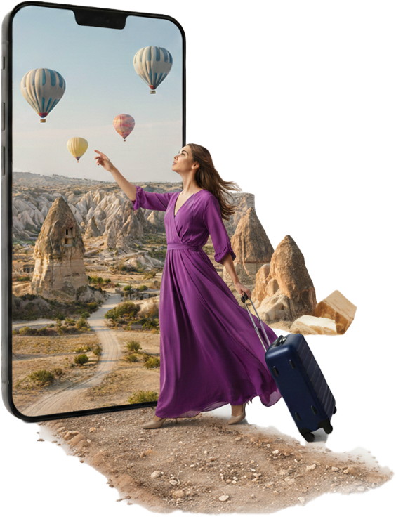 Traveler holding a phone with a SIMSkip eSIM